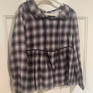 Bonpoint Gray Plaid Blouse with Peter Pan Collar and Metallic Thread
